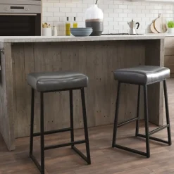 Bar Stools & Counter Height Stools-Kirkland's Home Smokey Vegan Leather Counter Stools, Set Of 2 Gray