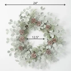 Wreaths-Kirkland's Home Snow Dusted Eucalyptus And Pinecone Wreath Green/Brown/White