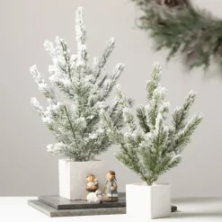 Arrangements & Greenery-Kirkland's Home Snowy Pine White Potted Christmas Trees, Set Of 3 Green/White