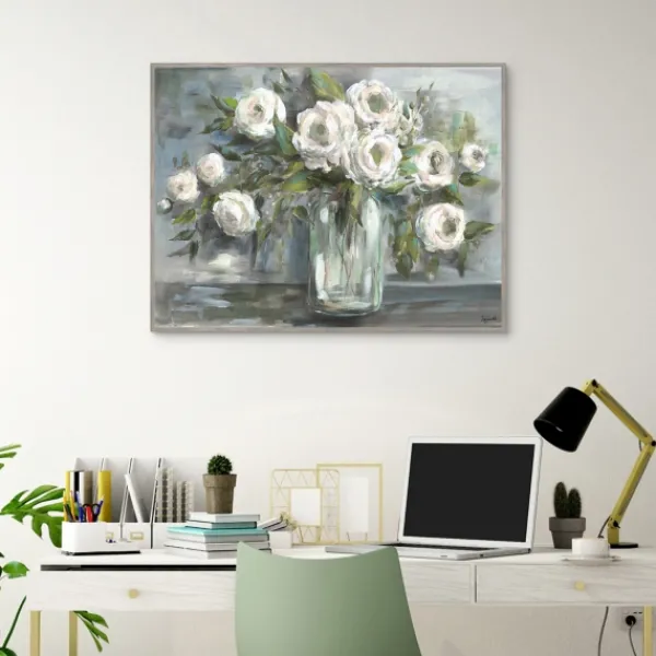 Framed Art-Kirkland's Home Soft Blooms Still Life Framed Wall Art White/Green/Gray