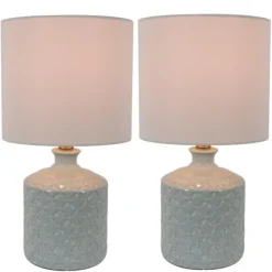 Table Lamps-Kirkland's Home Soft Blue Embossed Ceramic Table Lamps, Set Of 2 White