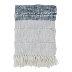 Blankets & Throws-Kirkland's Home Soft Blue Textured Striped Tassel Throw Blue/White
