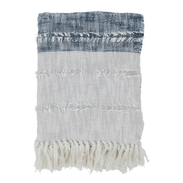 Blankets & Throws-Kirkland's Home Soft Blue Textured Striped Tassel Throw Blue/White