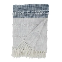 Blankets & Throws-Kirkland's Home Soft Blue Textured Striped Tassel Throw Blue/White