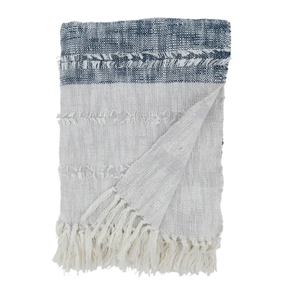 Blankets & Throws-Kirkland's Home Soft Blue Textured Striped Tassel Throw Blue/White