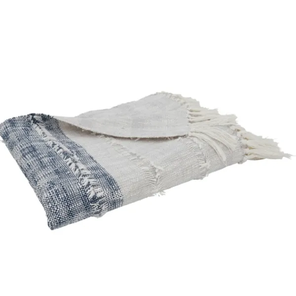 Blankets & Throws-Kirkland's Home Soft Blue Textured Striped Tassel Throw Blue/White