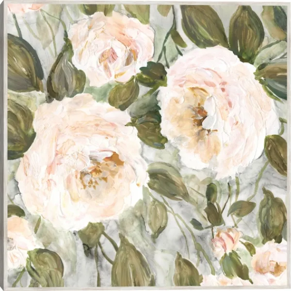 Framed Art-Kirkland's Home Soft California Roses Framed Canvas Art White/Green/Pink