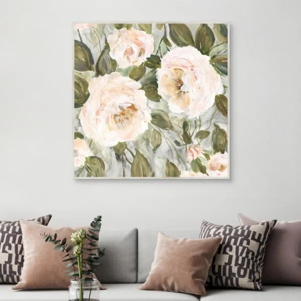 Framed Art-Kirkland's Home Soft California Roses Framed Canvas Art White/Green/Pink