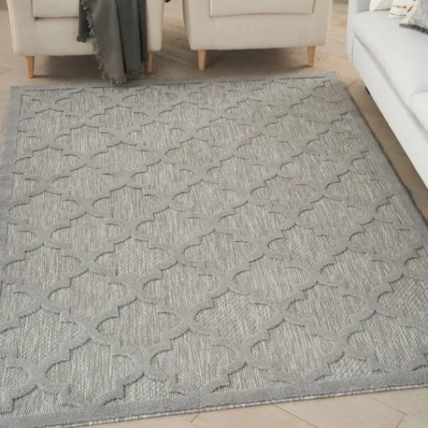 Outdoor Rugs-Kirkland's Home Soft Silver Trellis Outdoor Area Rug, 4X6 Gray/White