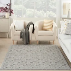 Outdoor Rugs-Kirkland's Home Soft Silver Trellis Outdoor Area Rug, 4X6 Gray/White