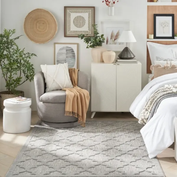 Outdoor Rugs-Kirkland's Home Soft Silver Trellis Outdoor Area Rug, 4X6 Gray/White