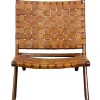 Accent Chairs-Kirkland's Home Solid Teak And Genuine Leather Lounge Chair Brown