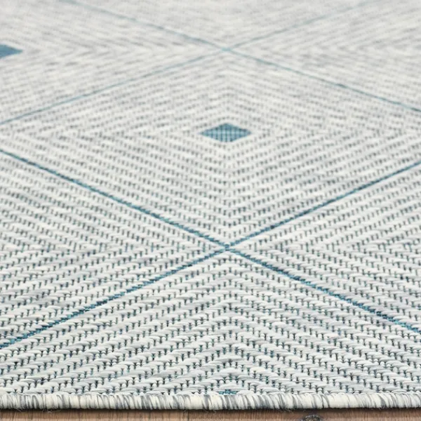 Outdoor Rugs-Kirkland's Home Solitaire Sun Shower Outdoor Area Rug, 7X9 Blue/Ivory