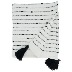 Blankets & Throws-Kirkland's Home Soot Black Textured Striped Tassel Throw White/Black