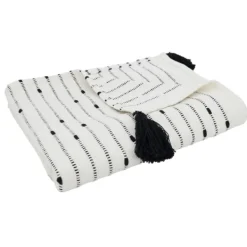 Blankets & Throws-Kirkland's Home Soot Black Textured Striped Tassel Throw White/Black