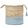 Baskets & Boxes-Kirkland's Home Spa Blue And Tan Woven Basket With Tassel, 17 In. Blue/Tan