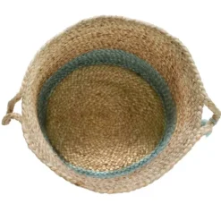 Baskets & Boxes-Kirkland's Home Spa Blue And Tan Woven Basket With Tassel, 19 In. Blue/Tan