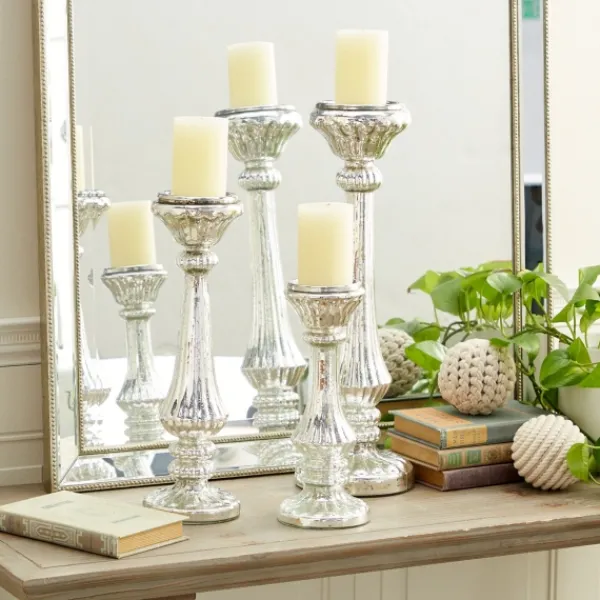 Candle Holders-Kirkland's Home Speckled Mercury Glass Pillar Holders, Set Of 3 Silver