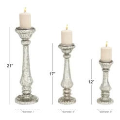 Candle Holders-Kirkland's Home Speckled Mercury Glass Pillar Holders, Set Of 3 Silver