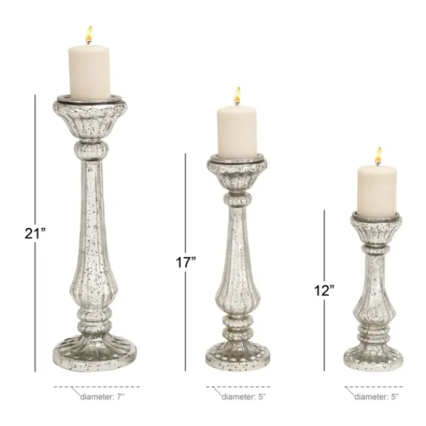 Candle Holders-Kirkland's Home Speckled Mercury Glass Pillar Holders, Set Of 3 Silver