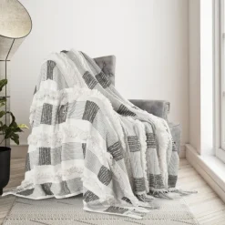 Blankets & Throws-Kirkland's Home Spencer Gray And White Plaid Throw Gray/White