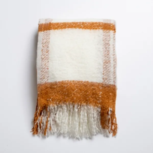 Blankets & Throws-Kirkland's Home Spice Windowpane Faux Mohair Throw Orange/White