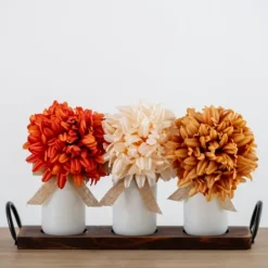 Arrangements & Greenery-Kirkland's Home Spider Mum Arrangement In Wooden Ledge Orange/Ivory/Tan
