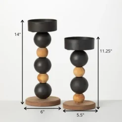 Candle Holders-Kirkland's Home Spiked Sphere 2-Pc. Pillar Candle Holder Set Brown/Black