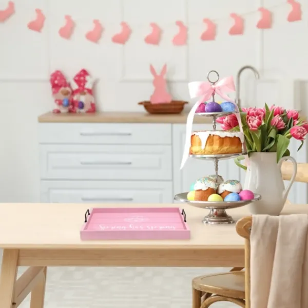 Decorative Trays-Kirkland's Home Spring Has Sprung Wood Tray Pink