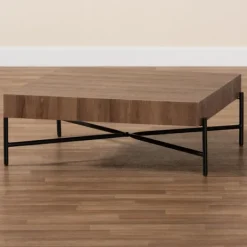 Coffee Tables-Kirkland's Home Square Light Wood X Base Coffee Table Brown