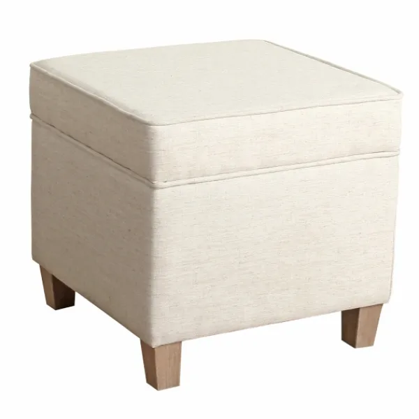 Benches & Ottomans-Kirkland's Home Square Oatmeal Storage Ottoman Ivory