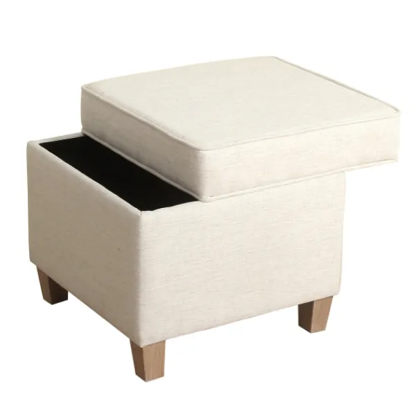 Benches & Ottomans-Kirkland's Home Square Oatmeal Storage Ottoman Ivory