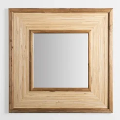 Decorative Mirrors-Kirkland's Home Square Pampas Grass And Wood Mirror