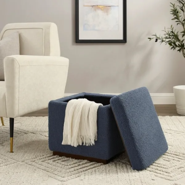 Benches & Ottomans-Kirkland's Home Square Sherpa Upholstered Storage Ottoman Blue