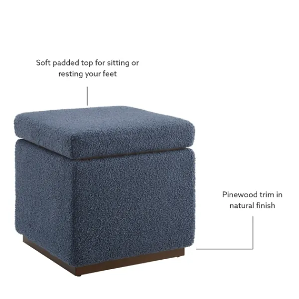 Benches & Ottomans-Kirkland's Home Square Sherpa Upholstered Storage Ottoman Blue