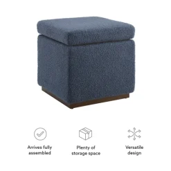Benches & Ottomans-Kirkland's Home Square Sherpa Upholstered Storage Ottoman Blue