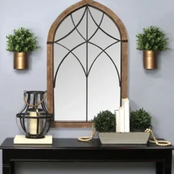 Decorative Mirrors-Kirkland's Home Stained Wood Frame Cathedral Wall Mirror