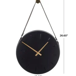 Clocks-Kirkland's Home Stainless Steel Leather Strap Wall Clock Black