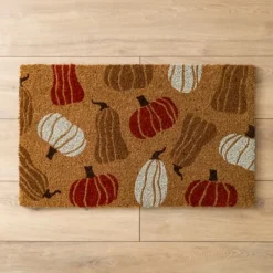 Doormats-Kirkland's Home Stamped Pumpkins Coir Doormat Tan/Brown/Red