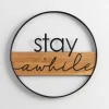 Wall Quotes & Signs-Kirkland's Home Stay Awhile Metal And Wood Wall Plaque Black/Tan
