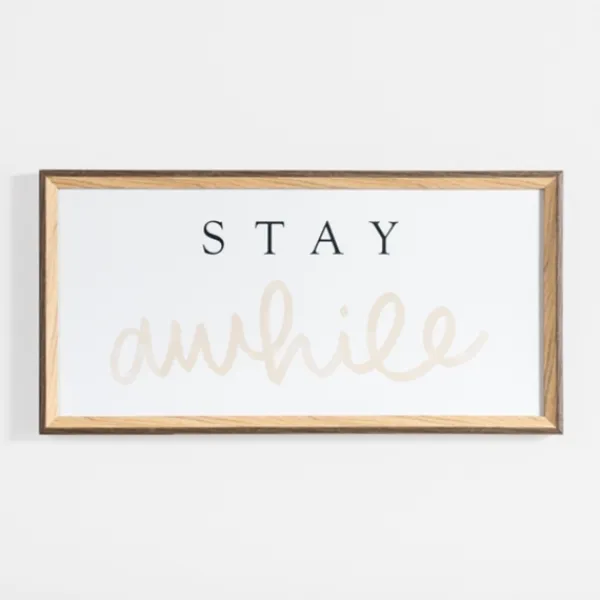 Wall Quotes & Signs-Kirkland's Home Stay Awhile Script Framed Wall Plaque White/Black/Tan