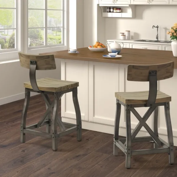 Bar Stools & Counter Height Stools-Kirkland's Home Steel Gray Rounded Back Industrial Counter Stool Brown/Gray