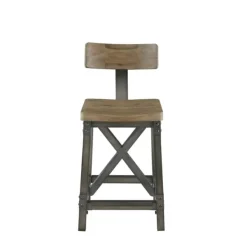 Bar Stools & Counter Height Stools-Kirkland's Home Steel Gray Rounded Back Industrial Counter Stool Brown/Gray