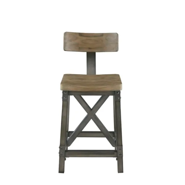 Bar Stools & Counter Height Stools-Kirkland's Home Steel Gray Rounded Back Industrial Counter Stool Brown/Gray