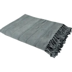 Blankets & Throws-Kirkland's Home Steel Woven Stripes Cotton Throw Gray
