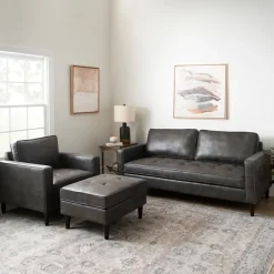 Benches & Ottomans-Kirkland's Home Steele Wyatt Faux Leather Ottoman Gray
