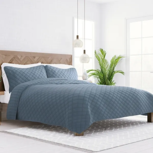 Quilts-Kirkland's Home Stitched Diamond 3-Pc. King Quilt Set Blue