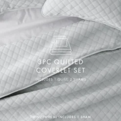 Quilts-Kirkland's Home Stitched Diamond 3-Pc. Queen Quilt Set Gray