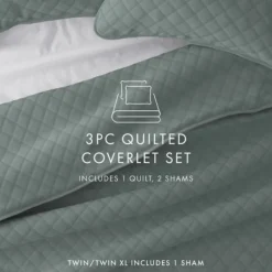 Quilts-Kirkland's Home Stitched Diamond 3-Pc. Queen Quilt Set Green