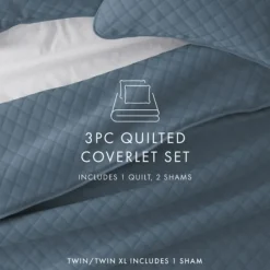 Quilts-Kirkland's Home Stitched Diamond 3-Pc. Queen Quilt Set Blue